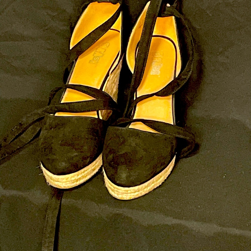 Black wide width strap wedges